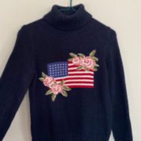 Vintage knit rose flag turtleneck sweater - Picture 2 of 4